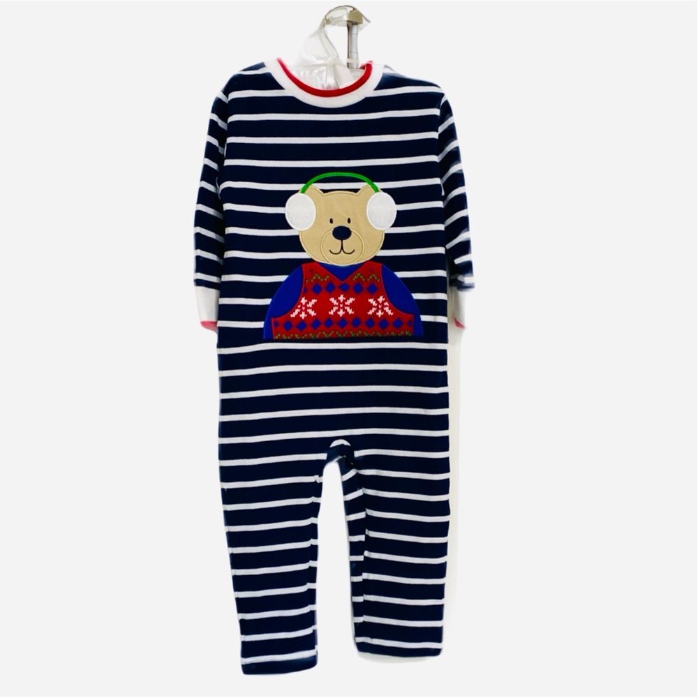 NWT Florence Eiseman Stripe Knit Longall With Holiday Bear Size 24 months
